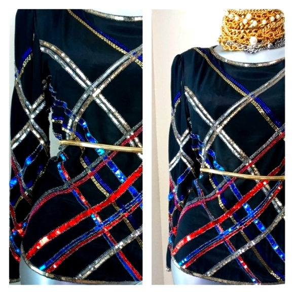 100% Silk "ARGENTI" Sequins & Beads Cocktail Vintage Top - Picture 7 of 14